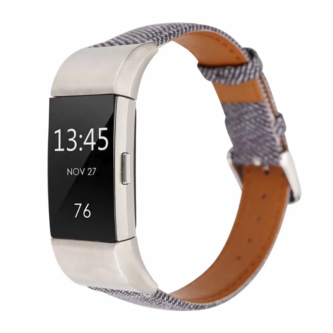 Модный ковбойский джинсовый ремешок с принтом кожаный для Fitbit Charge 2 часов Charge2