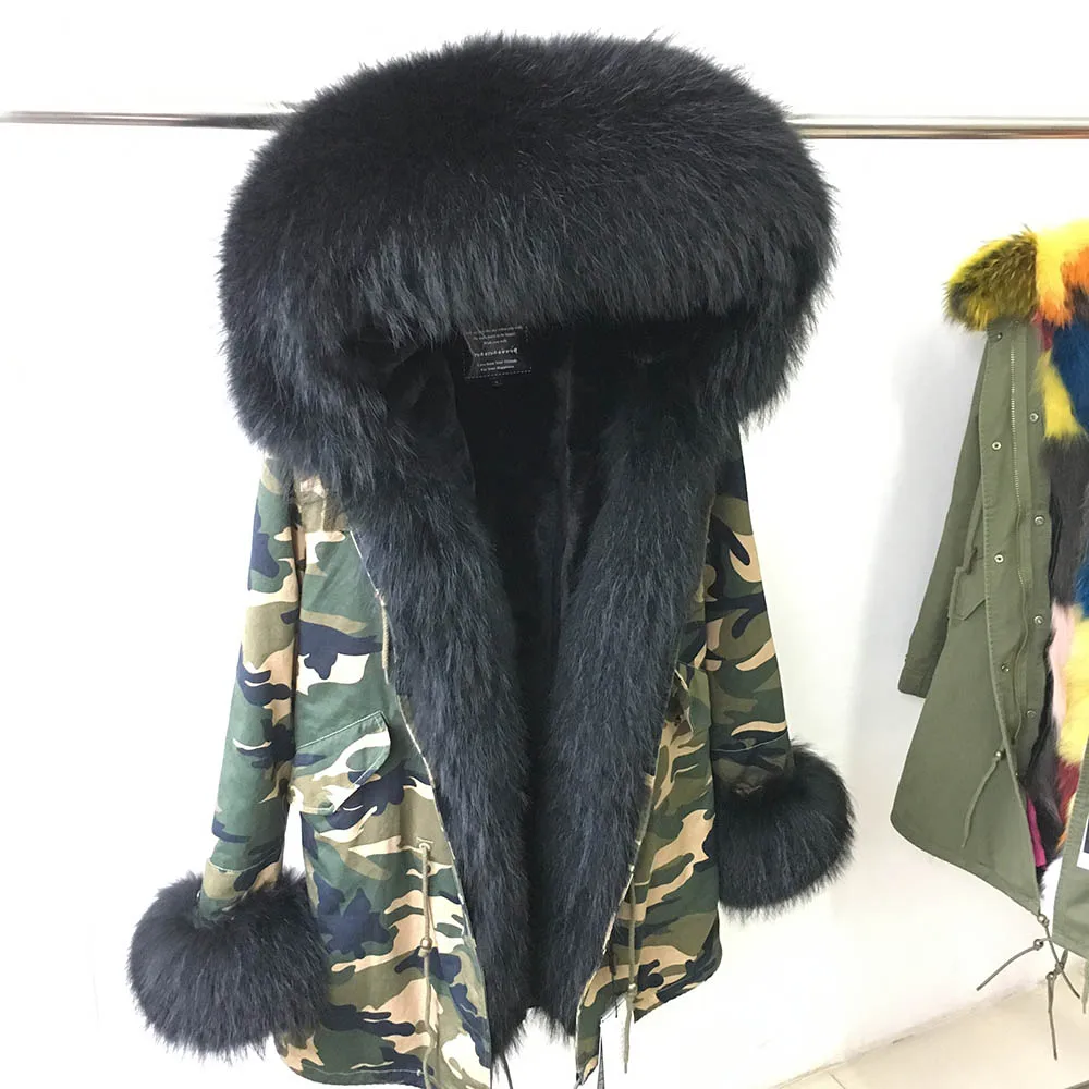 FD1-35 Мини-парка из натурального меха, Женская куртка, зимняя куртка с капюшоном, теплое пальто из меха енота, натуральный мех енота, повседневное пальто из искусственного меха, подкладка - Цвет: FD1-35
