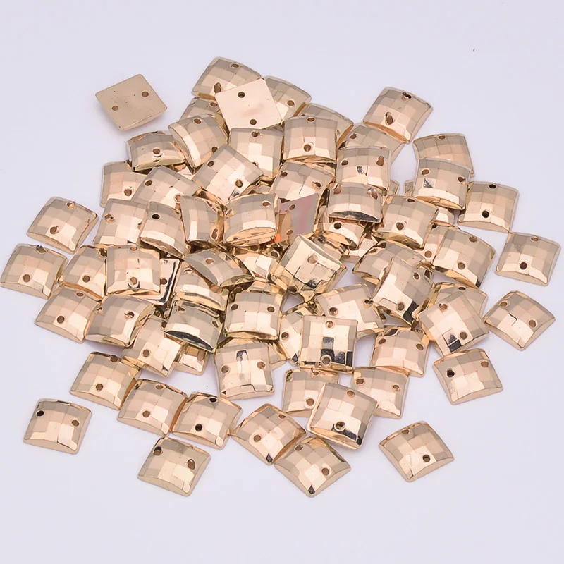 JUNAO 10mm Gold Color Crystal Sewing Rhinestones Square Acrylic Stones Flat Back Gems Sew On Strass Applique for Jewelry Crafts | Дом и сад