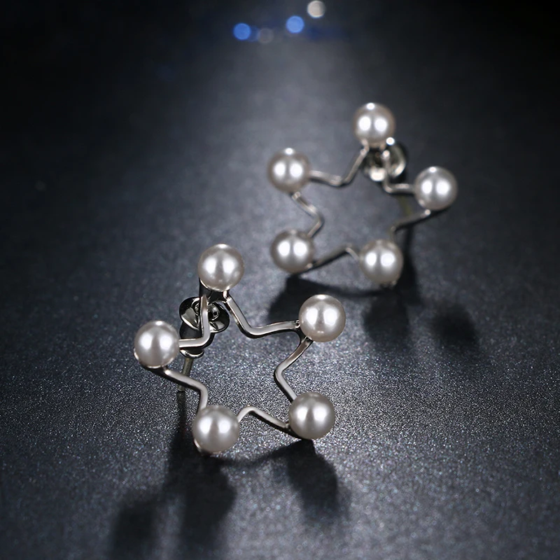 Женские серьги гвоздики с искусственным жемчугом в форме звезды и морской