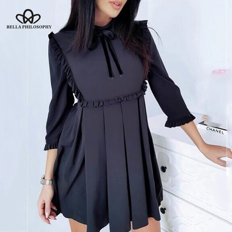 Женское мини-платье с оборками Wonder элегантное однотонное платье бантом и рукавом