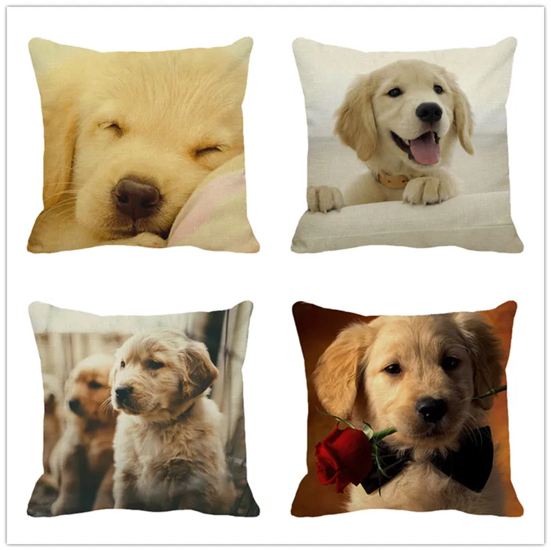 XUNYU Cute Pet Little Golden Retriever Dog Pillow Case Childs Linen Printed Cushion Cover for Home Sofa Pillowcase 45x45 Cm | Дом и сад
