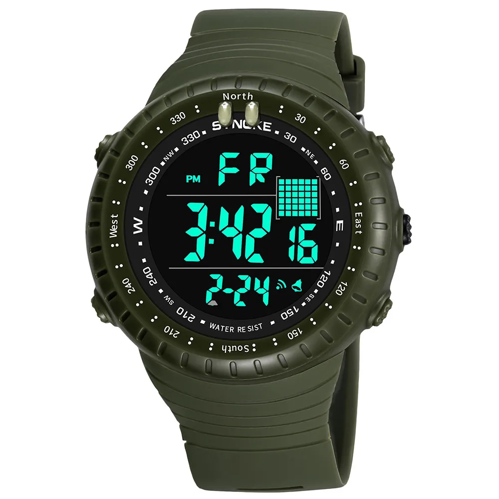 Army Green Мужские спортивные часы, многофункциональные военные водонепроницаемые часы для плавания, светодиодный цифровой двойной механизм, мужские резиновые наручные часы - Цвет: Army Green