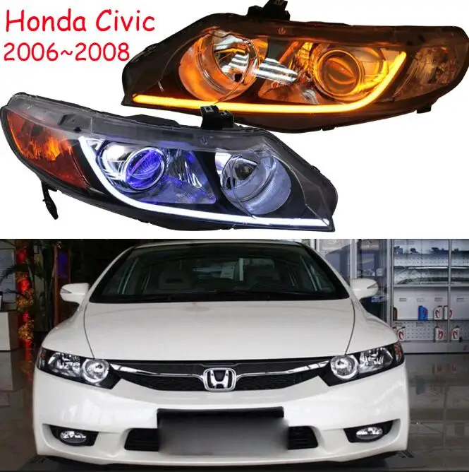 Model1 style 2 Шт Автомобильные стильные фары для CIVIC 8th фары DRL 2006 2007 2008 год светодиодный ходовые огни биксеноновые фары противотуманные фары - Цвет: Model1 style