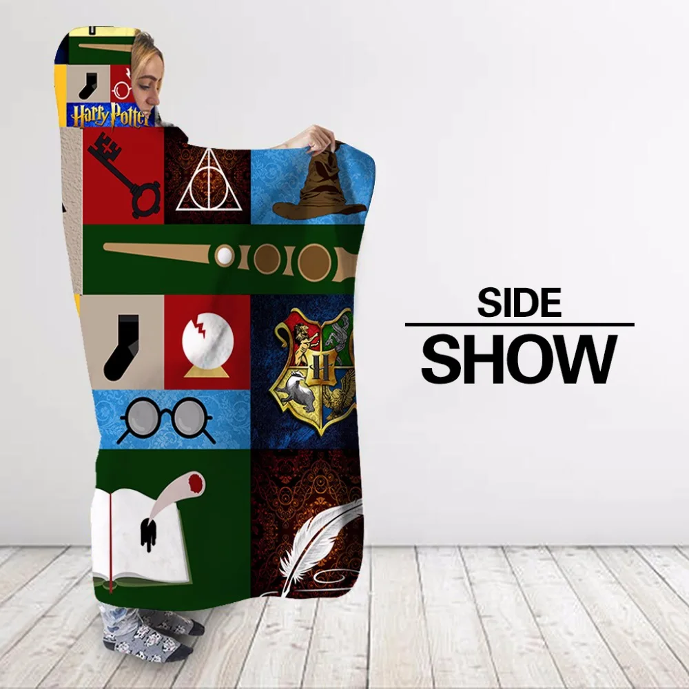 Плюшевое одеяло с капюшоном и 3D принтом для взрослых детей моющееся бархатное