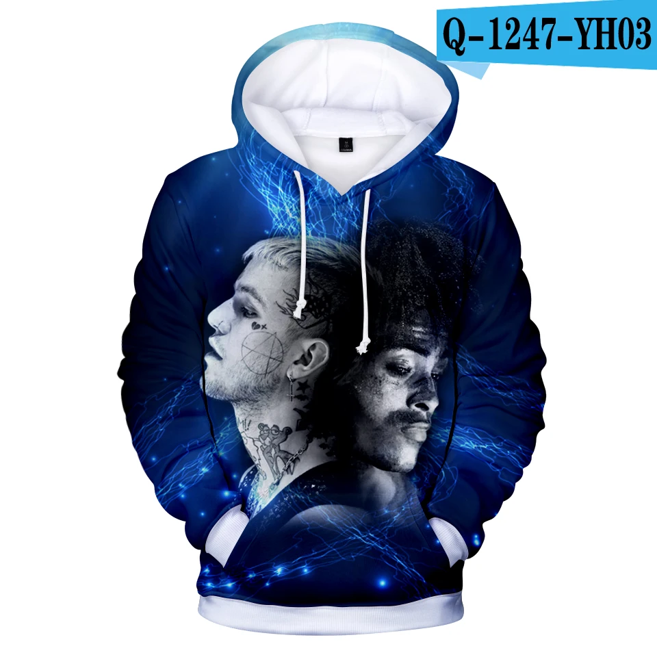 XXXtentacion and lil peep толстовки с 3D принтом толстовки Harajuku Женская/Мужская Уличная одежда с длинным рукавом одежда в стиле хип-хоп 4XL - Цвет: Черный