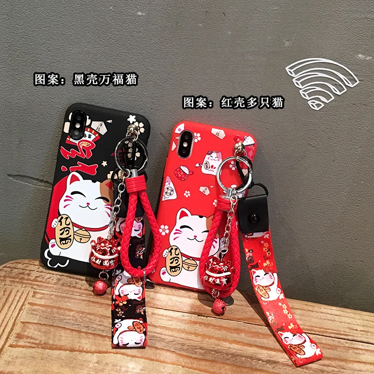 Чехол SAM Note 9 Fortune Cat милый чехол-накладка Lucky для Samsung Galaxy 3/4/5/Note8 Maneki Neko + ремешки |