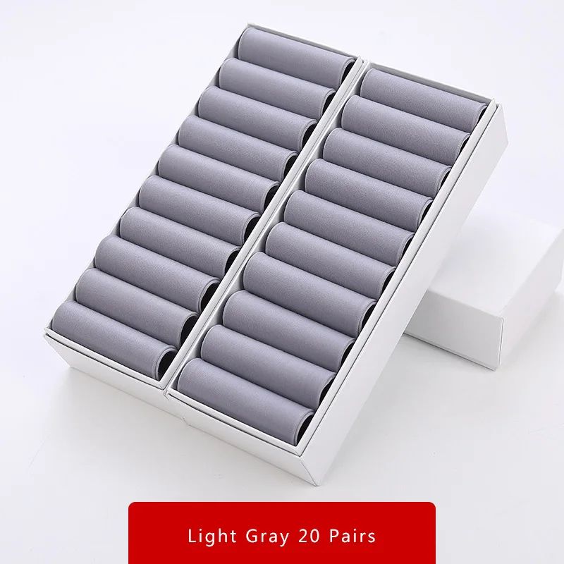 20 pairs L grey Черные и белые мягкие тонкие носки из шелка, летние дышащие носки, мужские рабочие носки, короткие дезодорирующие однотонные прозрачные носки, партия - Цвет: 20 pairs L grey