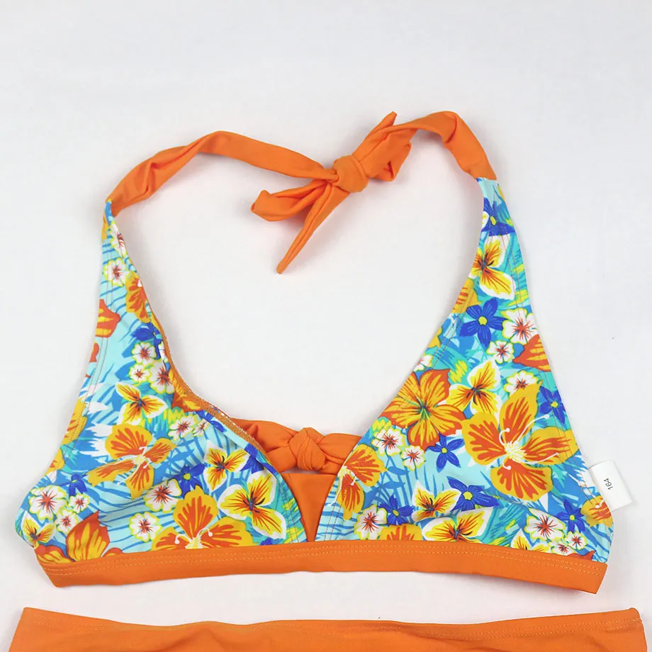 Детский купальник для девочек с цветочным принтом купальный костюм лямкой на шее