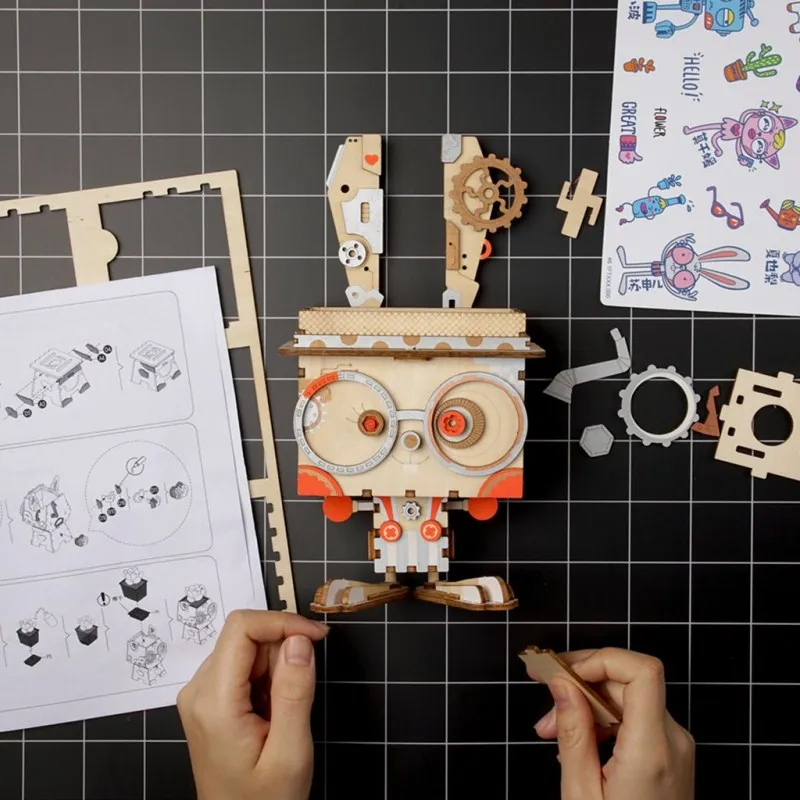3D Деревянный робот игра-головоломка DIY Креативный цветочный горшок модель