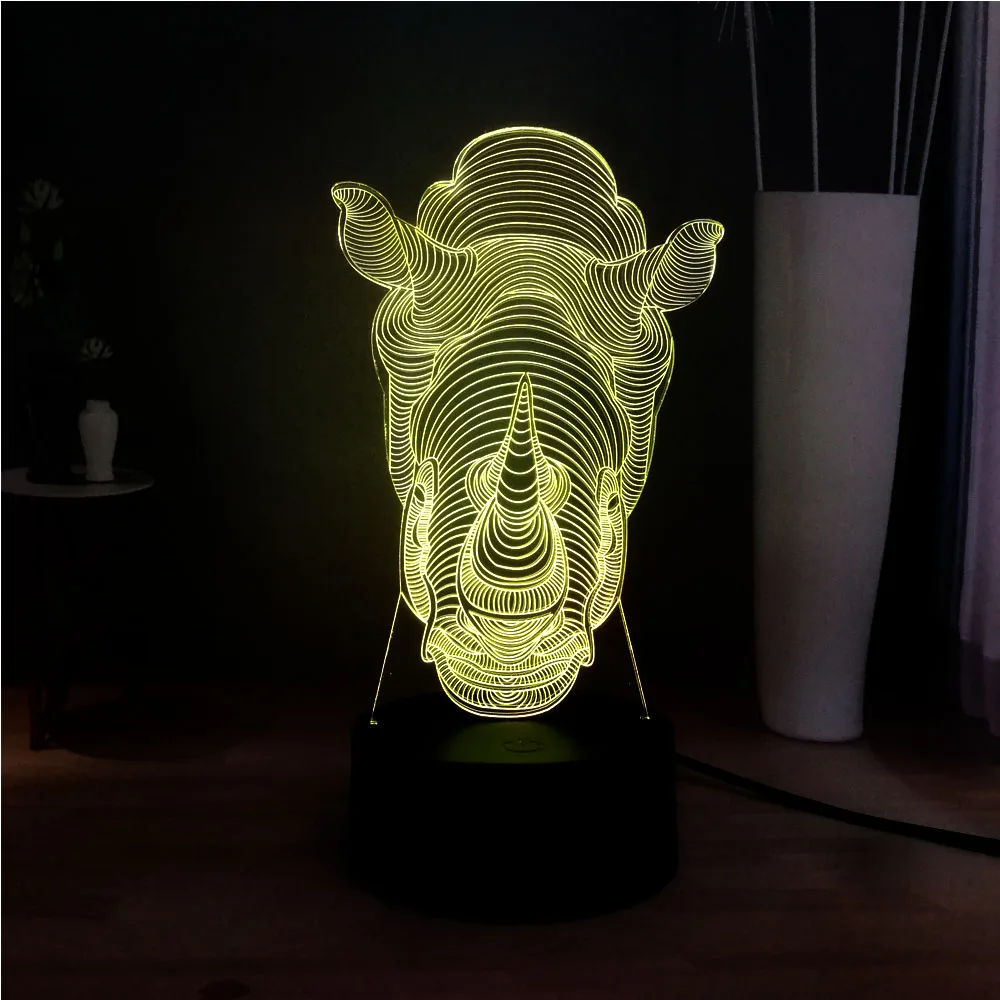 Новинка 3D Акриловый Лава носорог иллюзия RGB настроение светильник светодиодный 7