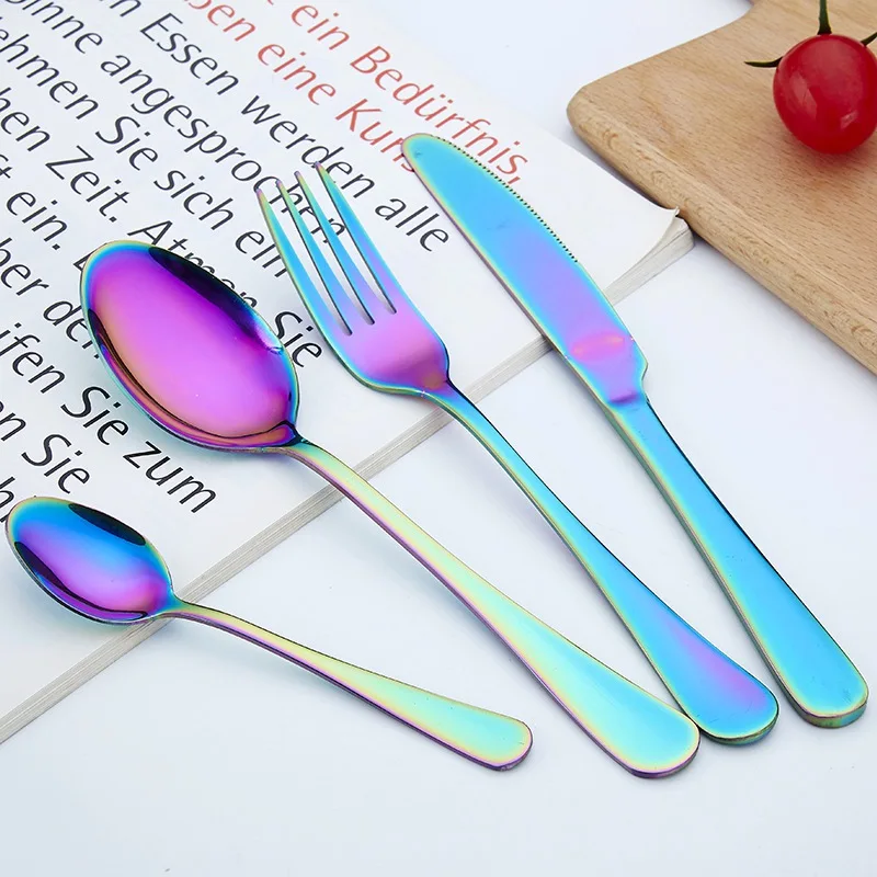 Портативные столовые приборы из нержавеющей стали с золотым покрытием вилка