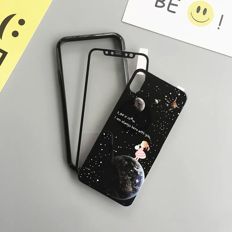 black boy Для iPhone XS max Магнитные бампер и сзади спереди закаленное стекло Флим Для iPhone XR/7 8 плюс черный Вселенная звездное небо наклейки - Цвет: black boy