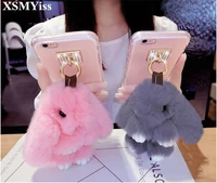 luxury cute 3d plush rabbit bling diamond pendant clear phone case cover for iphone 11 12 13 pro max x xr xs max 6 6s 7 8 plus