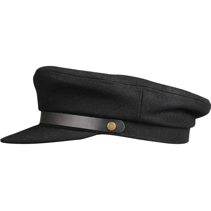 

Winter Fashion Women Vintage Wool Black Military Hats Caps For Female Casual Casquette Bone Yacht Captain Hats M9010