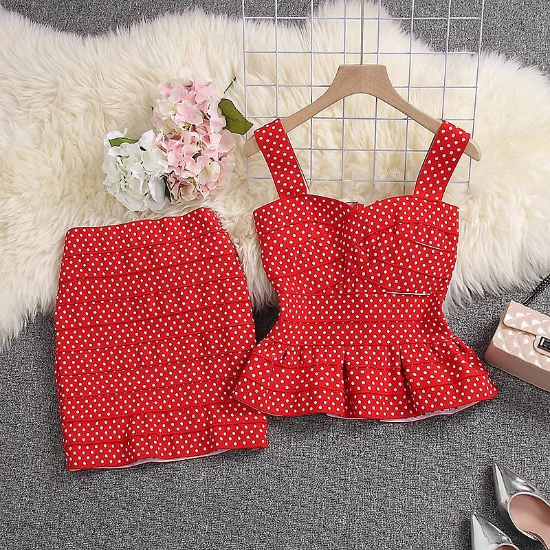 Женский облегающий костюм ALPHALMODA эластичный Топ на бретельках и мини юбка