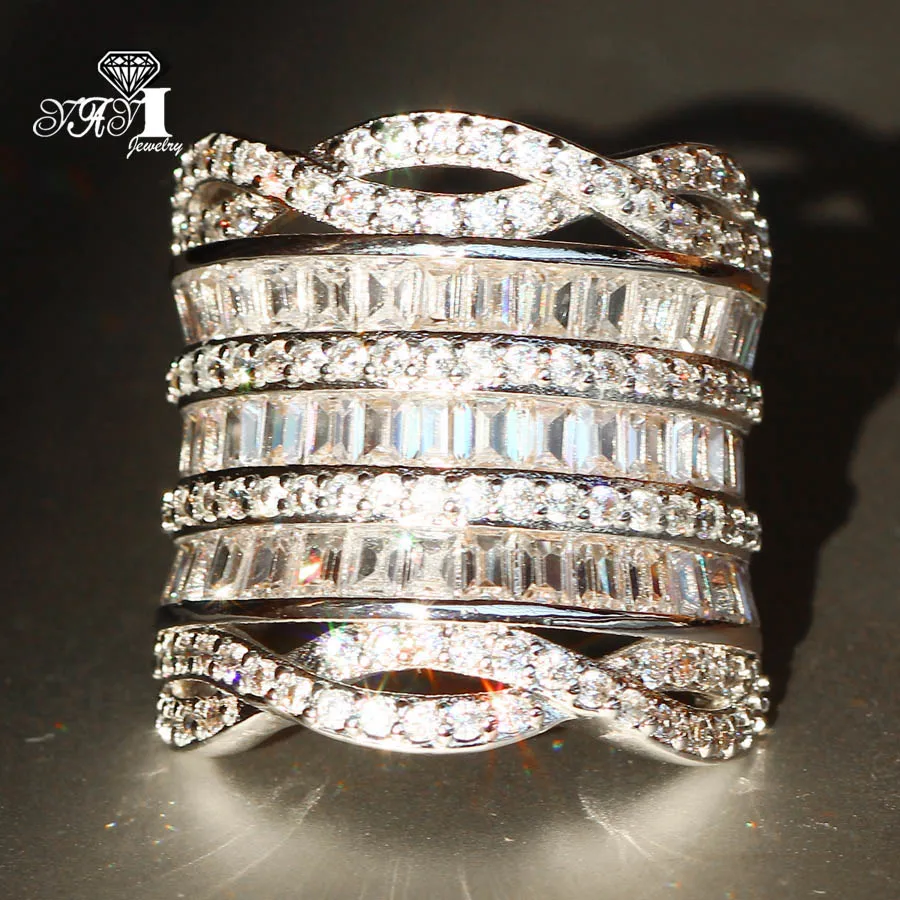 506- YaYI Jewelry Fashion Princess Cut 300pcs+ AAAAA White Zircon Silver Color Engagement Wedding Party Woman Girl Gift Rings | Украшения и