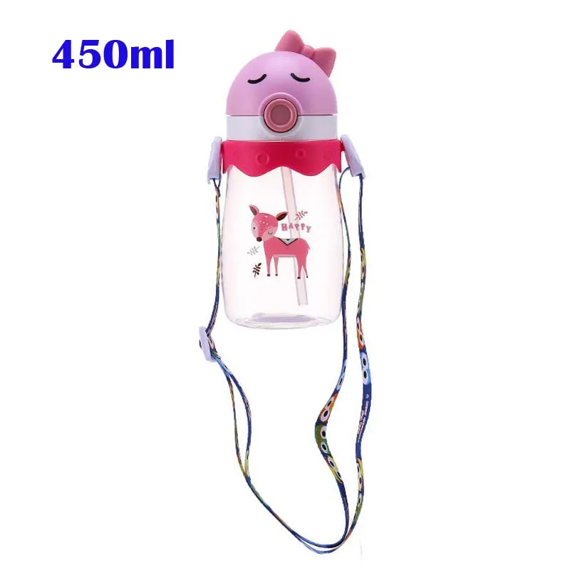 Pink Red Deer L 350/450 мл пластиковая бутылка с соломинкой не содержит БФА; напитки Бутылка на веревочке креативный мультфильм Спортивная бутылка для напитков подарки для детей - Цвет: Pink Red Deer L