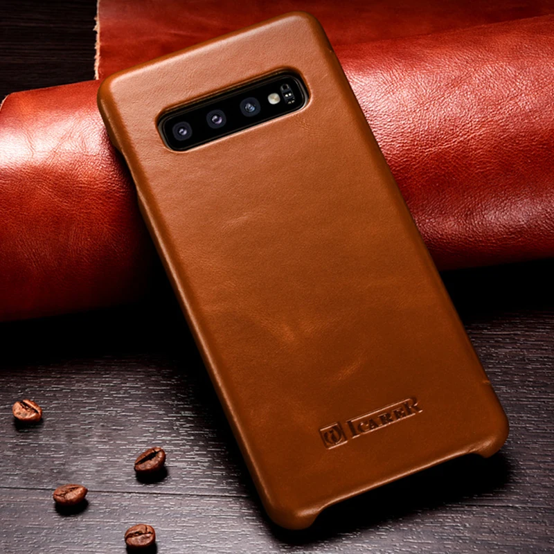 Винтажный чехол из натуральной кожи для Samsung S10 Plus чехол-книжка с закругленными