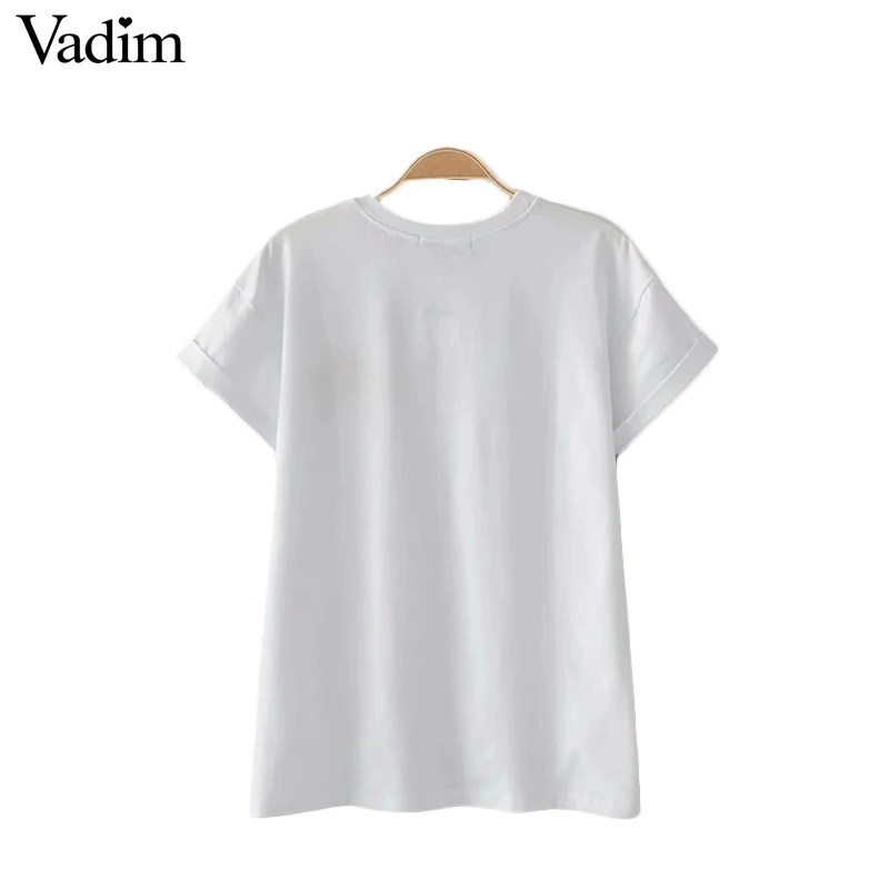 Вадим милый женский цветочный вышивка футболка О образный вырез короткий рукав