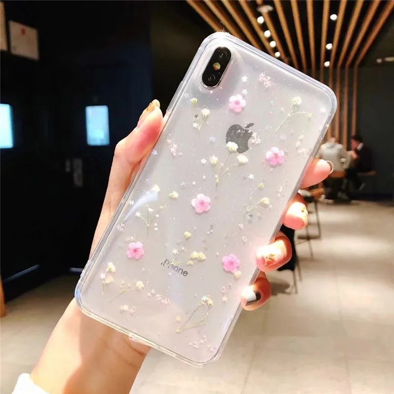 pink Блестящий Цветочный Мягкий силиконовый чехол для телефона iphone 7plus задняя крышка для iphone X Xr 6 6S plus 7 8 plus xs max coque fundas - Цвет: pink
