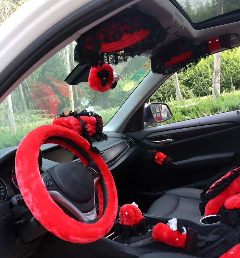 Зимний короткий плюшевый чехол рулевого колеса автомобиля ремень безопасности переключения ручного тормоза Чехлы Набор подлокотник подушка подвесная коробка из ткани подушки для шеи
