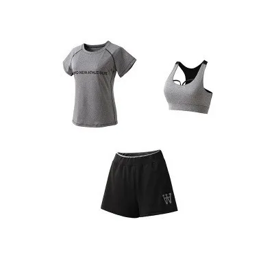 Light Gray shorts3pc 5 шт., женские наборы для тренировок, набор для йоги, одежда для бега, женская одежда из полиэстера, женская одежда для фитнеса, женская спортивная одежда с бюстгальтером - Цвет: Light Gray shorts3pc