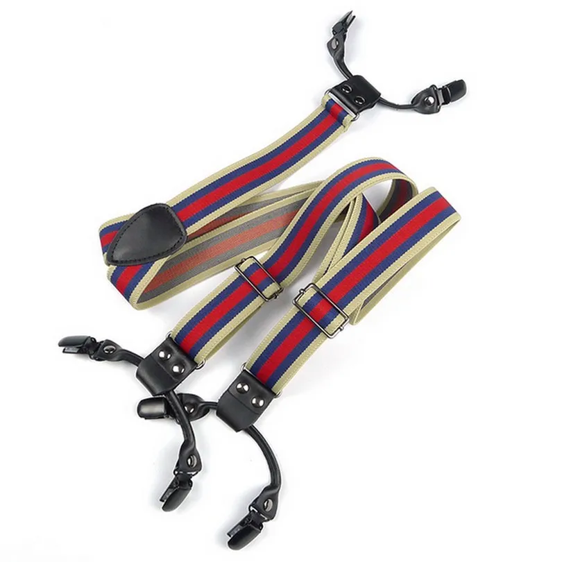6 клип пояса из натуральной кожи Эластичные подтяжки мужские Женская мода Полосатый Регулируемый Bretelles Unisexe