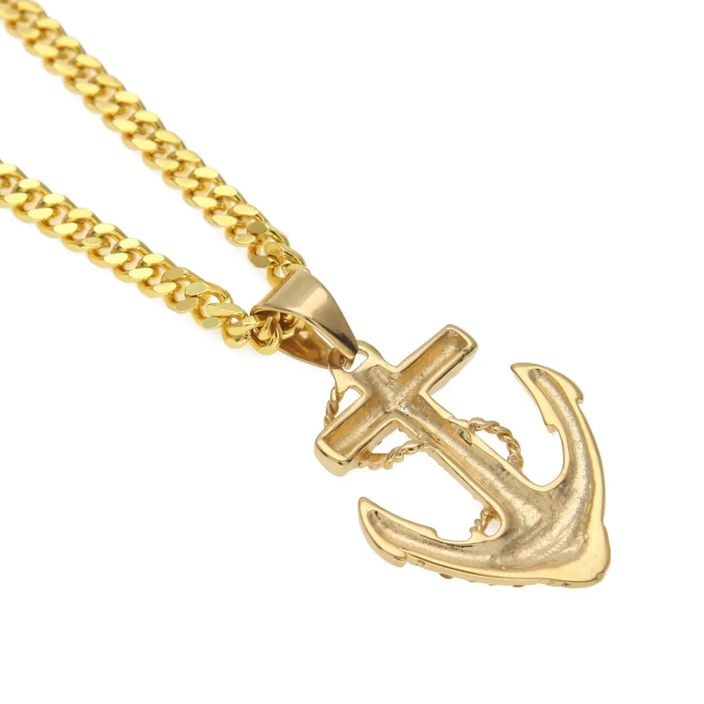CY & CM Мужская и женская подвеска золотой якорь из нержавеющей стали Lced Out CZ горный