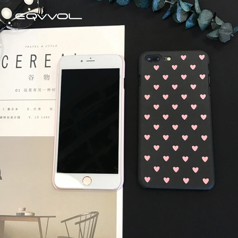 Eqvvol Cute Cartoon Phone Case For iPhone X 8 7 Plus Candy Color LOVE Heart Scrub PC Hard Back Cover iphone 6 6s Shell |