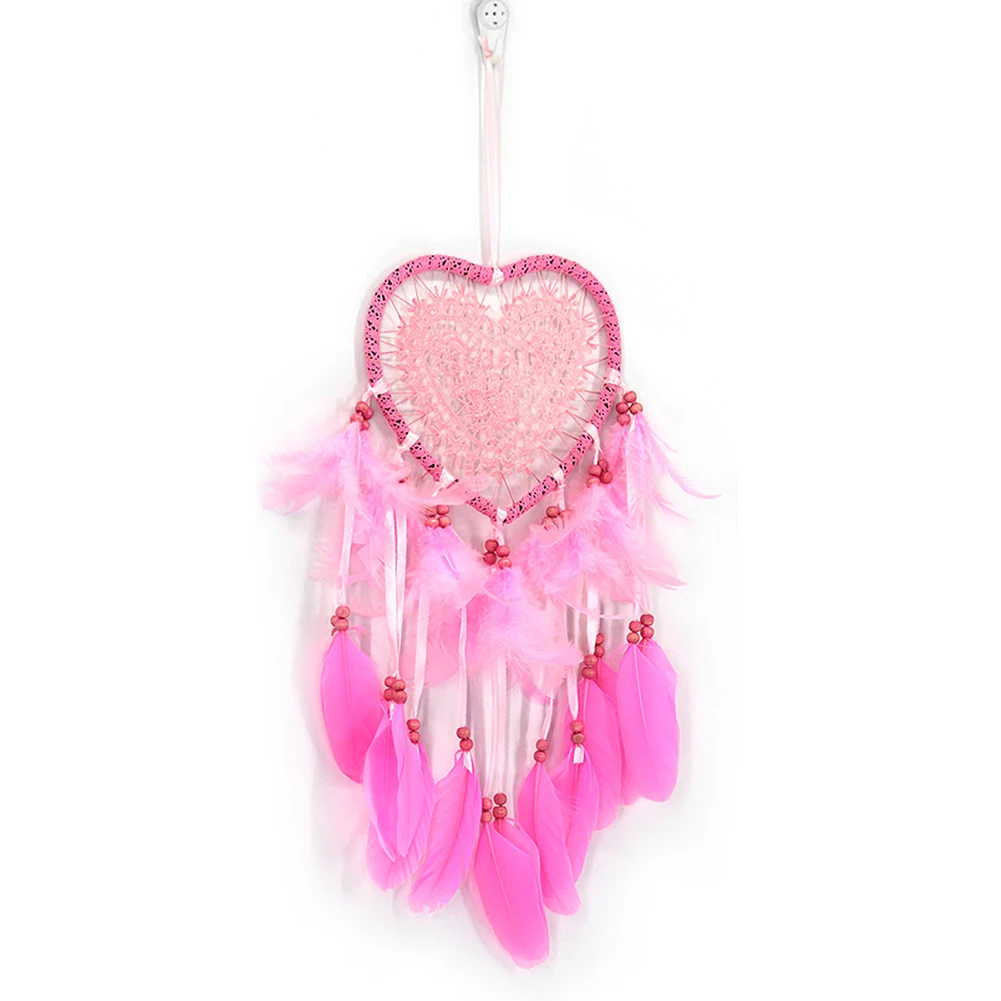 Pink with LED Подвесной светодиодный светильник в форме пера в форме сердца, Ловец снов, домашний подвесной светильник - Цвет: Pink with LED