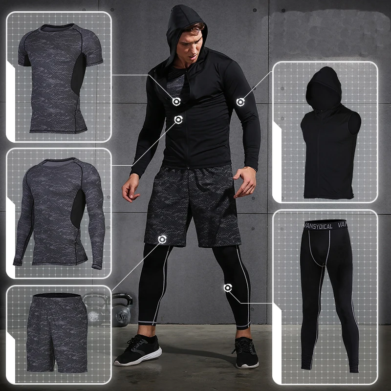 Vansydical мужские Компрессионные спортивные костюмы фитнес Колготки для