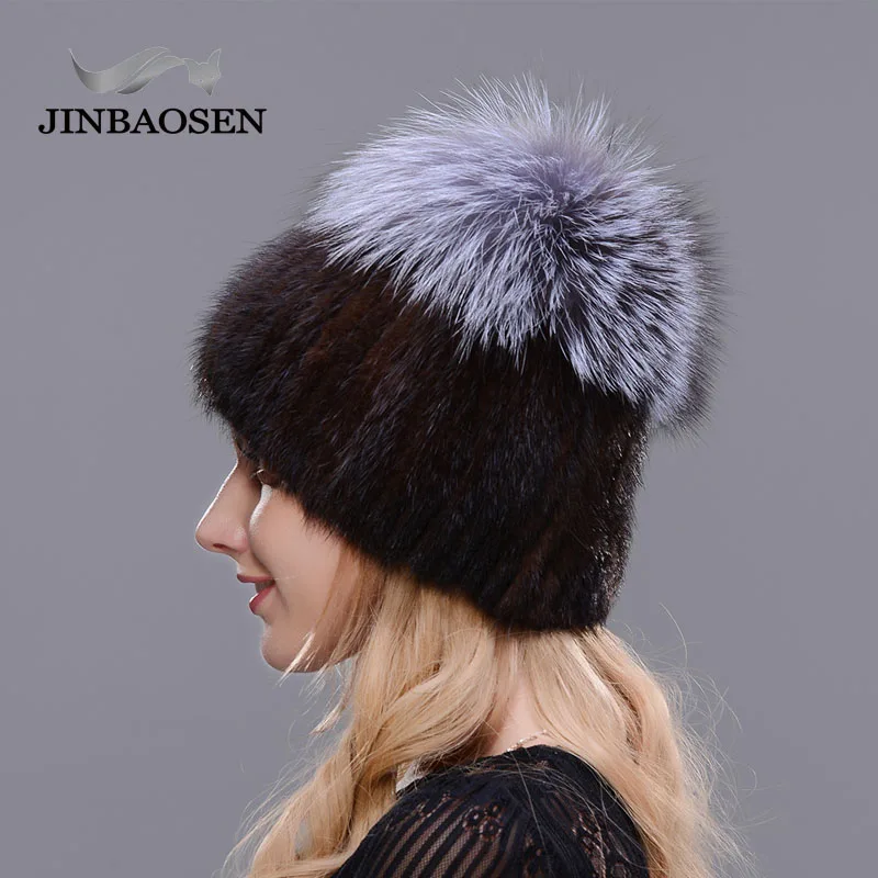 Женская шапка из меха норки JINBAOSEN вязаная Лыжная Шапка в русском стиле с