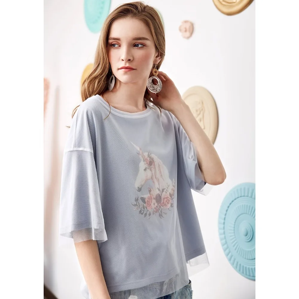 ARTKA 2019 новая летняя женская Универсальная футболка с принтом единорога имитация