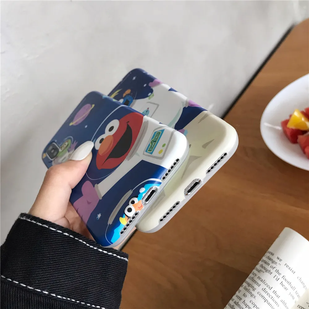 Marchcover for iPhone X XS XR MAX 8 7 6s plus Cute Cartoons outer space Sesame Street Elmo Case Soft TPU Matte cover Funda |
