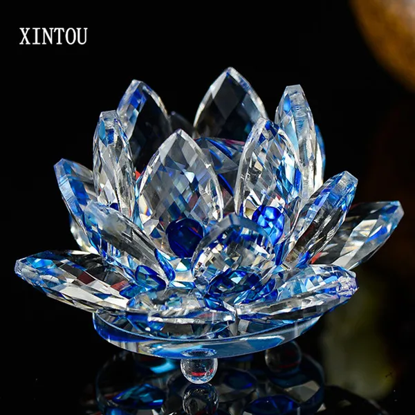 Blue XINTOU 10 см Кристалл Lotsu цветок статуэтки фэн шуй книги по искусству Craft коллекционные свадебные аксессуары для дома с подарочной коробке - Цвет: Blue