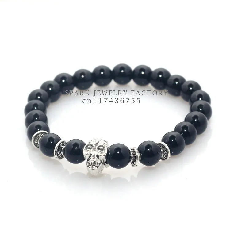 2015 Новый Модный браслет с натуральными камнями и черепом из лавового камня