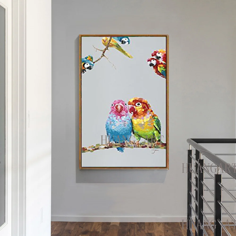 Animal Abstract Art RED PARROTS ON PURPLE by Alfred oil painting canvas High quality Hand painted Home Decor Hall restaurant | Дом и сад
