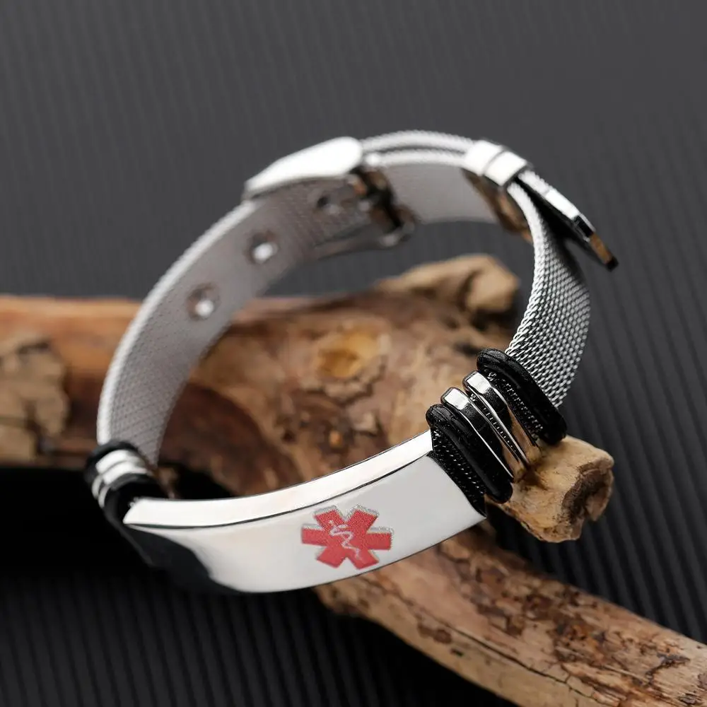 Top Quality Trendy Stainless Steel Silica Gel Silver Color Men's Bracelet Bangle International Rescue Sign Decorating Jewelry |