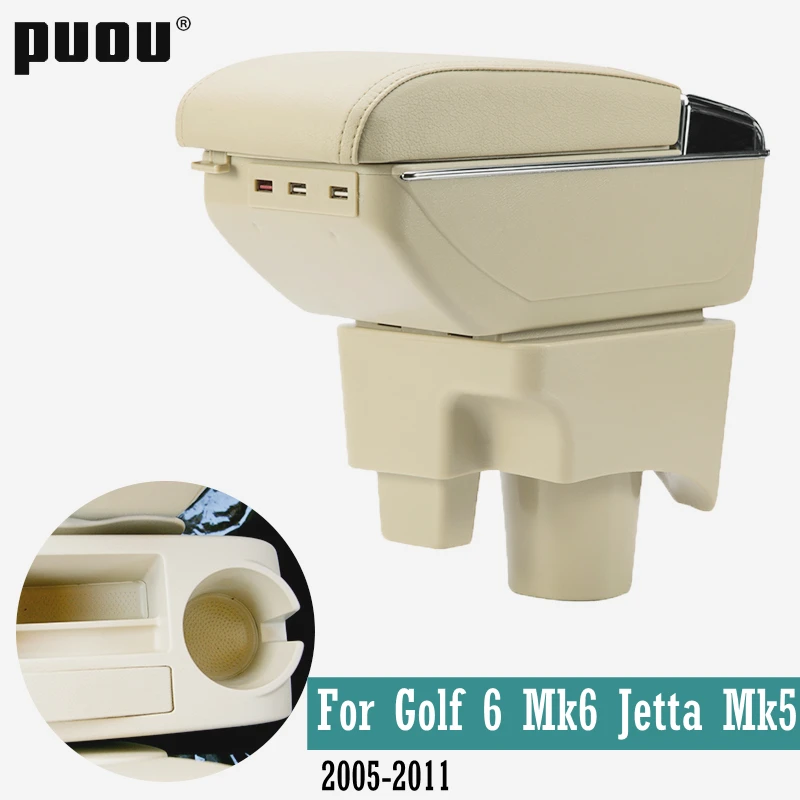 Подлокотник для VW Golf 6 08-13 Mk6 Jetta 5 2006-2011 Vento Wagon двойной Слои вращающийся центральной консоли ящик для хранения зарядка через usb