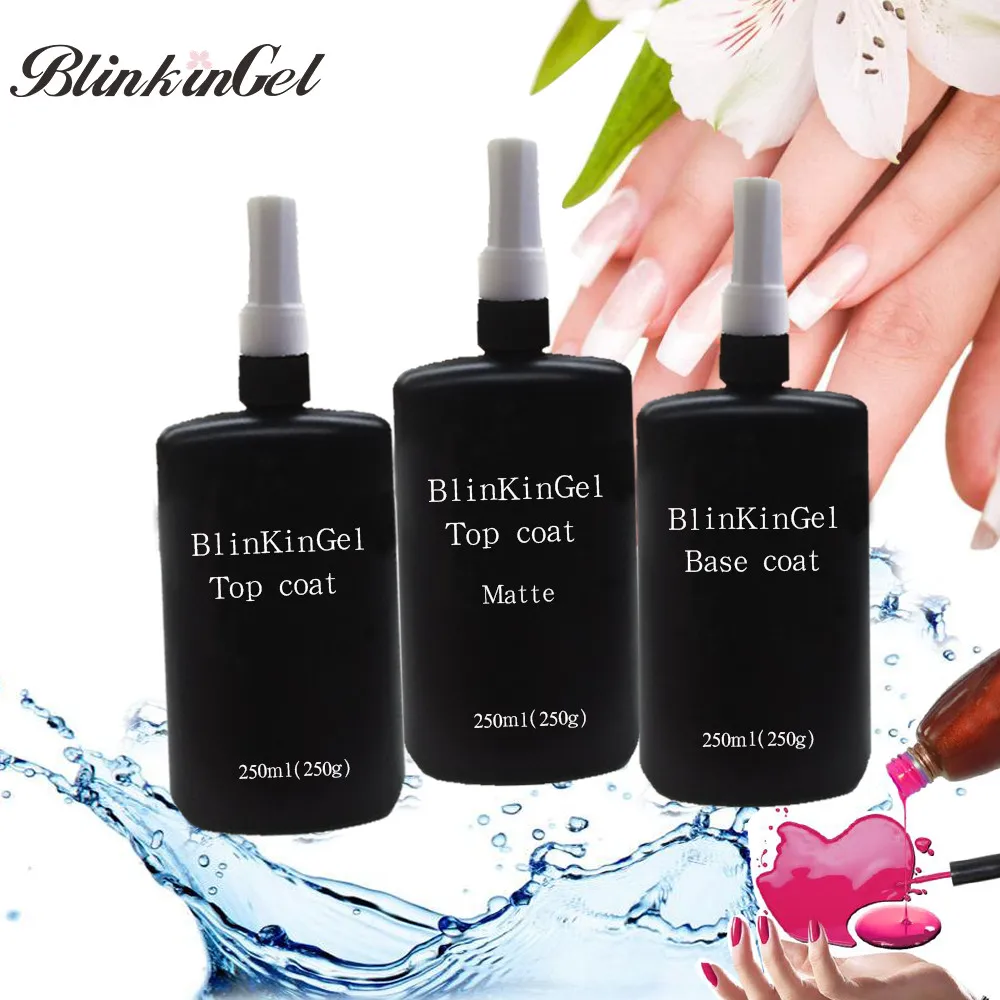 Blinkingel 250 мл Clear не вытирайте Nailpolish матовый гель Лаки для ногтей гель топ и Основа для ногтей для UV LED лампы пополнения вышивка Крестом Пакет