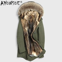 ayunsue real fur coat men parka wolf fur liner long winter jacket men raccoon fur collar warm parkas hombre 2020 p 12 15002