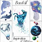 Синие акварельные Мультяшные единороги бабочки Временные татуировки наклейки синие искусственные татуировки боди-арт на руку для женщин и детей водонепроницаемые татуировки