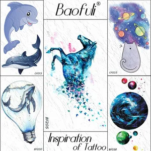 Синие акварельные Мультяшные единороги бабочки Временные татуировки наклейки синие искусственные татуировки боди-арт на руку для женщин и детей водонепроницаемые татуировки