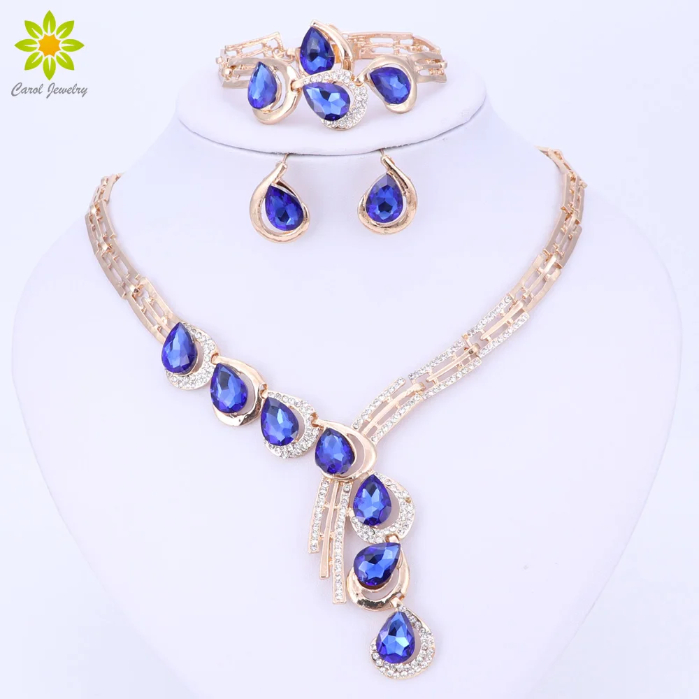 Новые африканские Ювелирные наборы золотой цвет белый/синий/красный кристалл