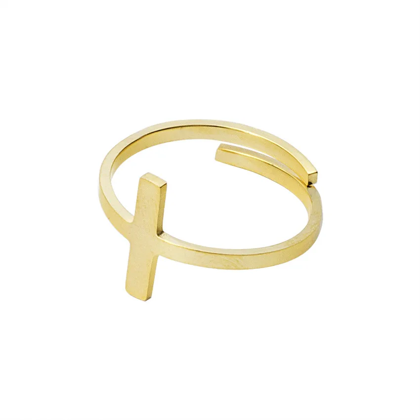Женское регулируемое кольцо из розового золота с боковым крестом|sideways cross ring|bar