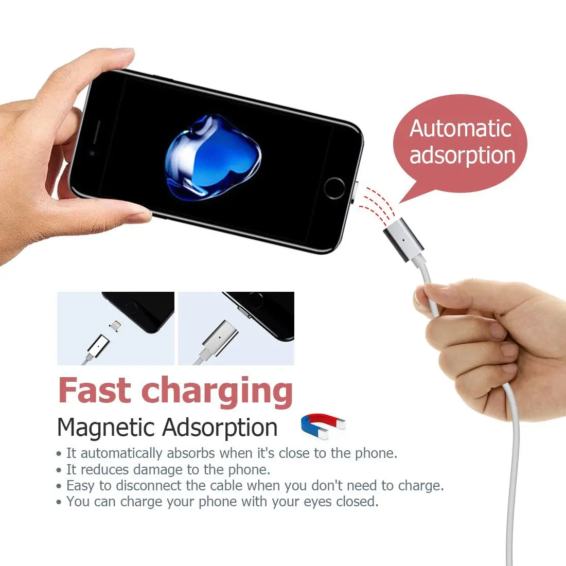Магнитная Зарядка для Iphone/Micro USB/Type C адаптер быстрое зарядное устройство Xiaomi mi a2 a1