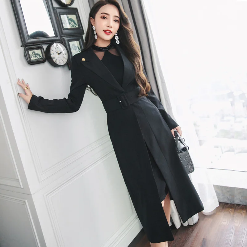 Black Belt Trench Winter Coat Womens 2017 Solid Long Sleeve Cardigan Fashion Warm Slim Overcoat Female | Женская одежда