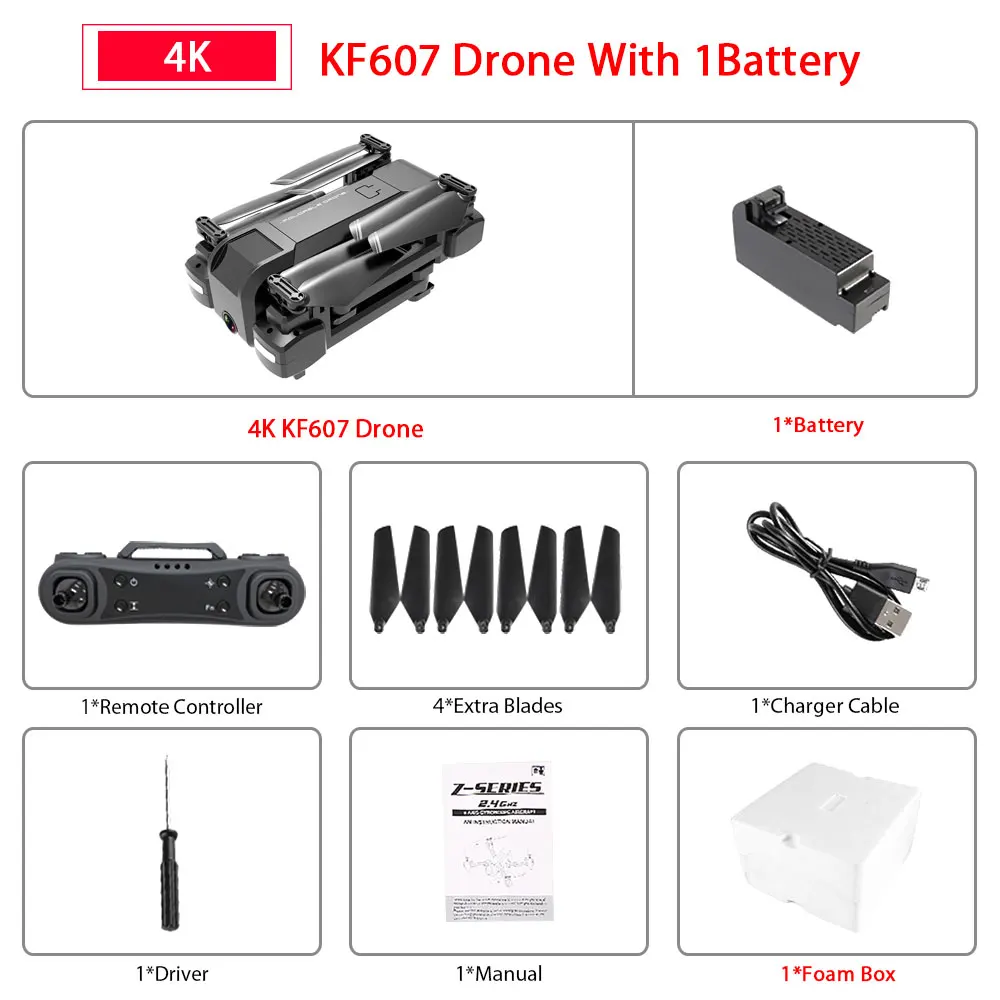 4K 1B Foam Box Новейший Квадрокоптер KF607 с Wifi FPV 1080P 4K HD Двойная камера оптический поток селфи Дрон складной мини Дрон VS SG106 visuo xs816 - Цвет: 4K 1B Foam Box
