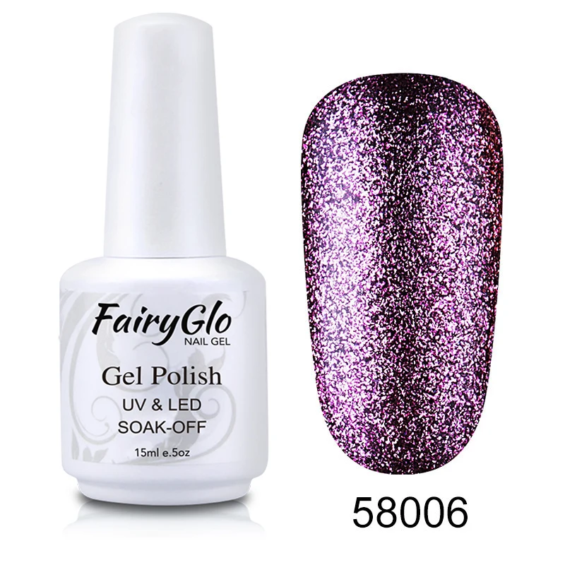 58006 FairyGlo, 15 мл, блестящий гель для ногтей, Платиновый, УФ светодиодный, лампа, Гель-лак для ногтей, длинный, последний, Гель-лак, гибридная краска, геллак, лаковый клей - Цвет: 58006